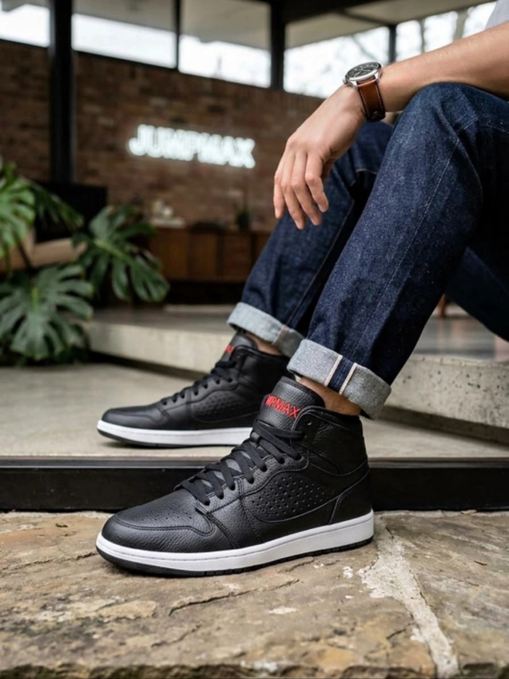 Jordan Air Jordan 1 Mid Black High-Top Sneakers